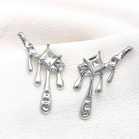 🔵𝟲𝟱%𝗢𝗙𝗙 𝗯𝘂𝗻𝗱𝗹𝗲𝘀 𝟯+🔵 NEW Oozing Rhinestone Contemporary Drop Earrings - Picture 13 of 17